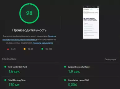 Увеличена производительность до 98 баллов по Google Speed Insights